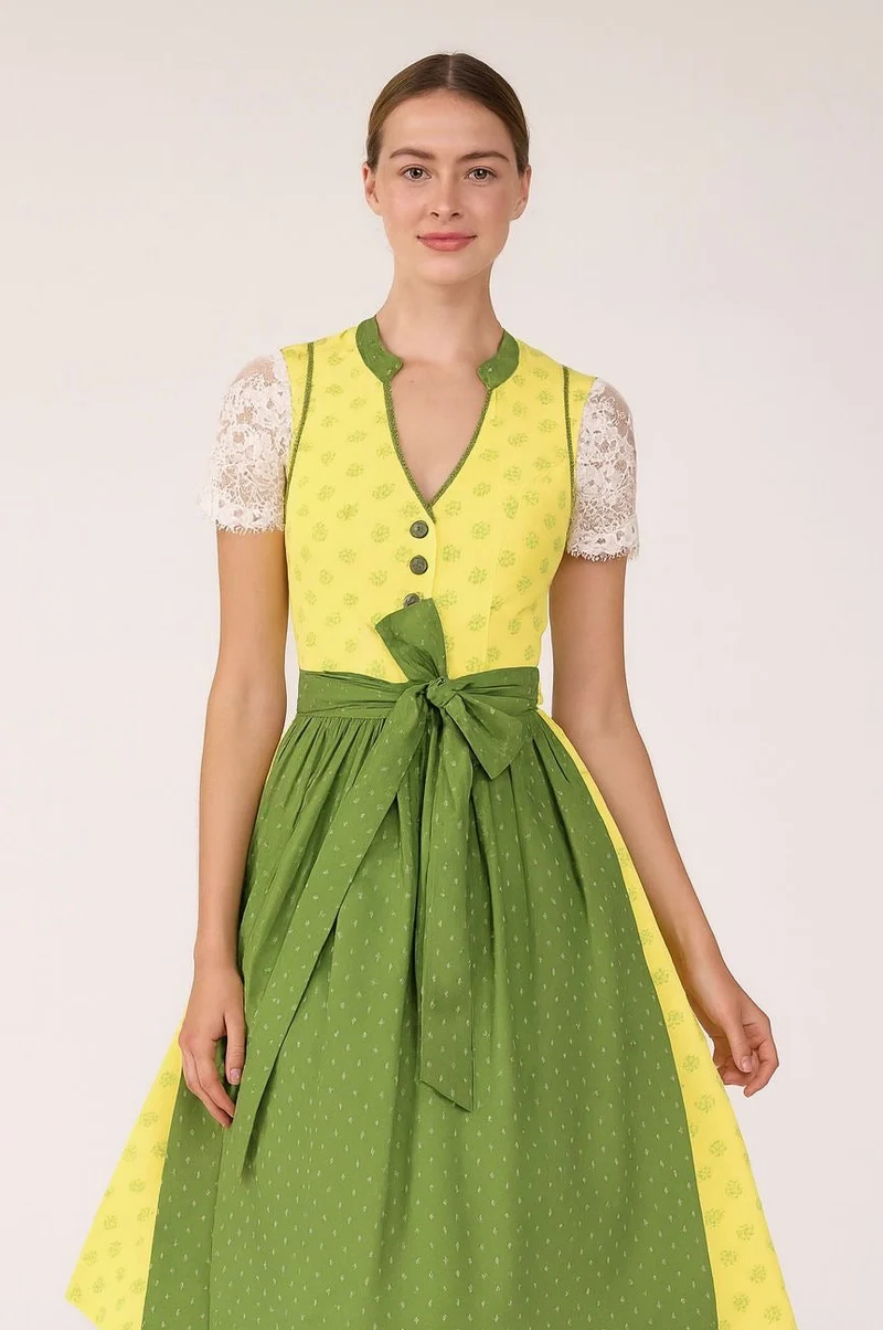Vintage Baumwolldirndl Goldstich gelb/grün 65cm