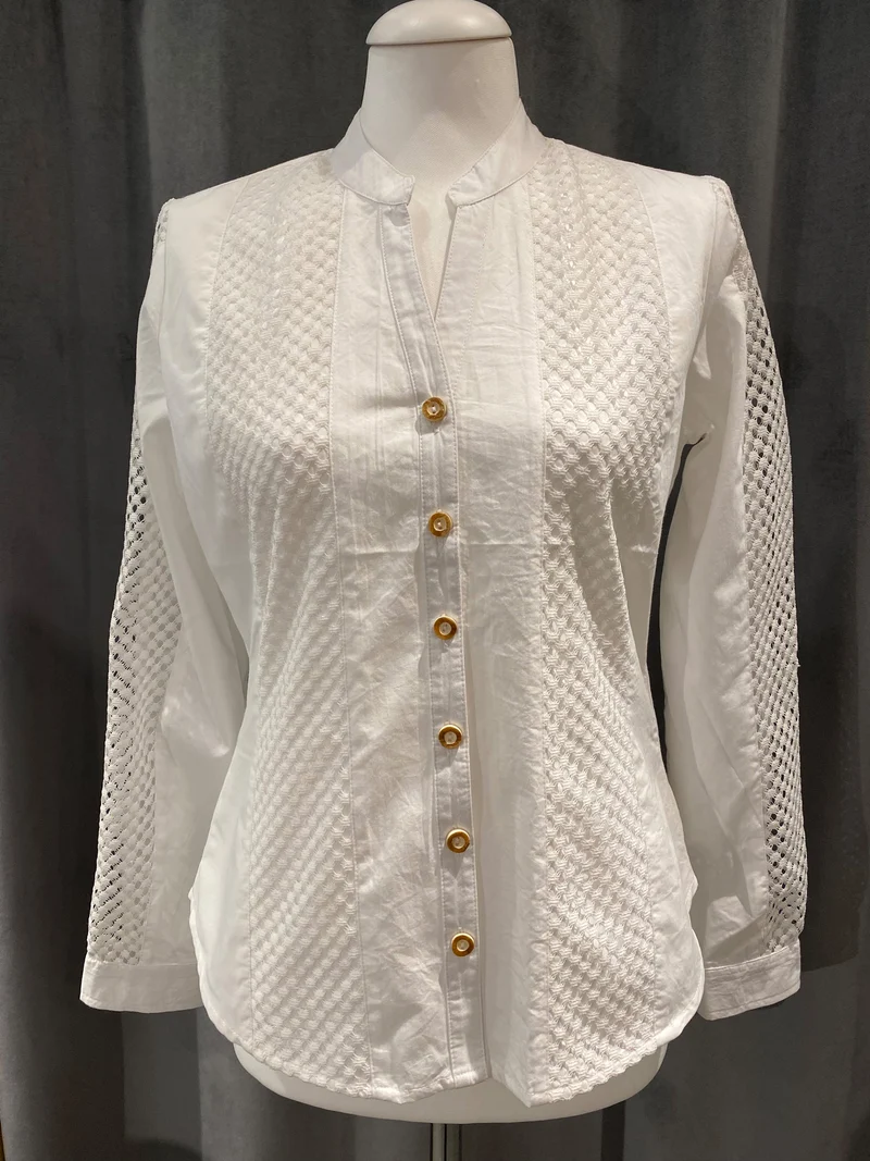 Trachten Bluse Almsach Damen weiß mit Spitze