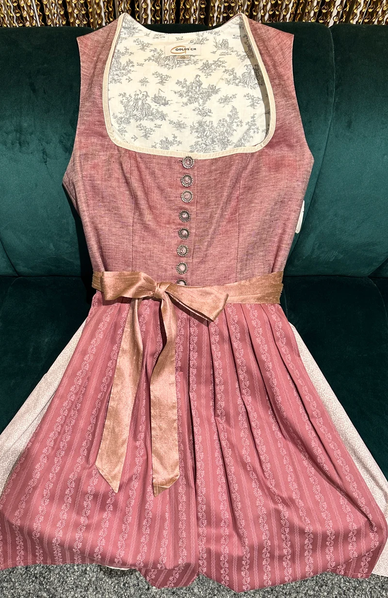 Leinendirndl Goldstich traditionell rosenholz beige 65cm