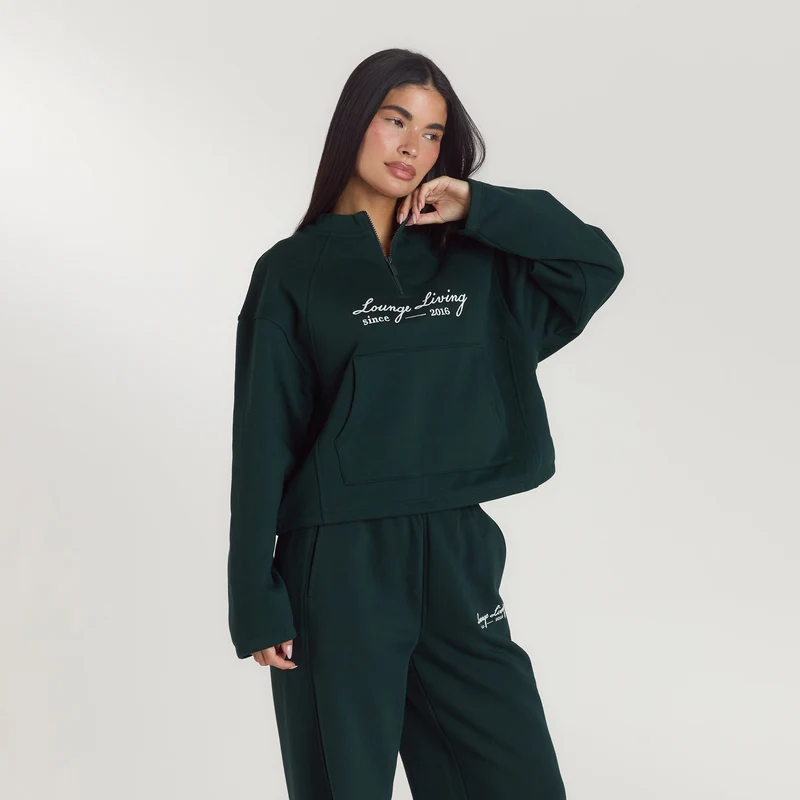Lounge Living Pullover mit Viertel-Zip - Waldgrün