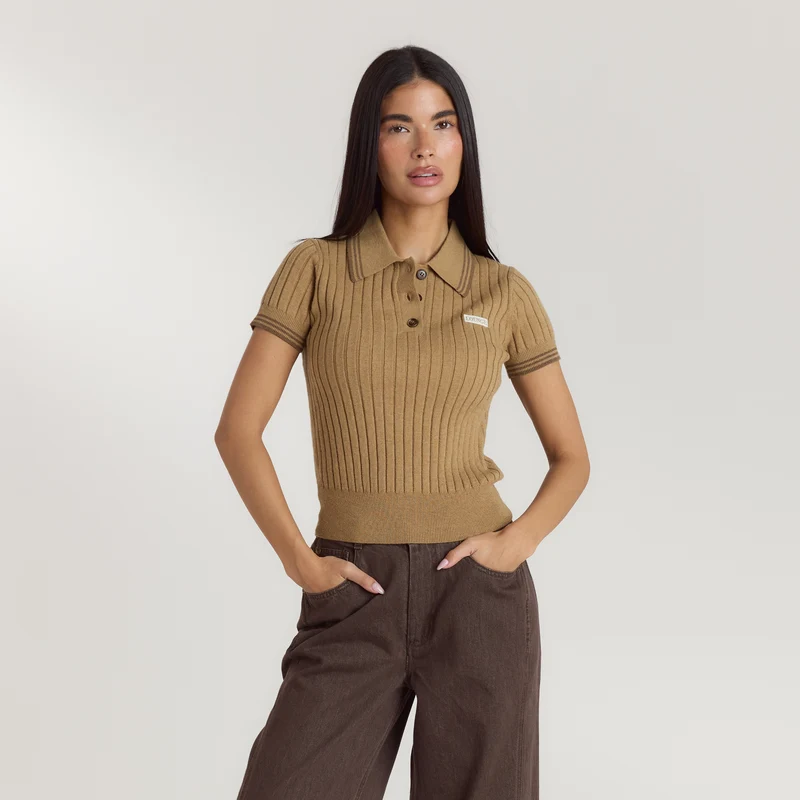 Gestricktes Polo-Top - Hellbraun