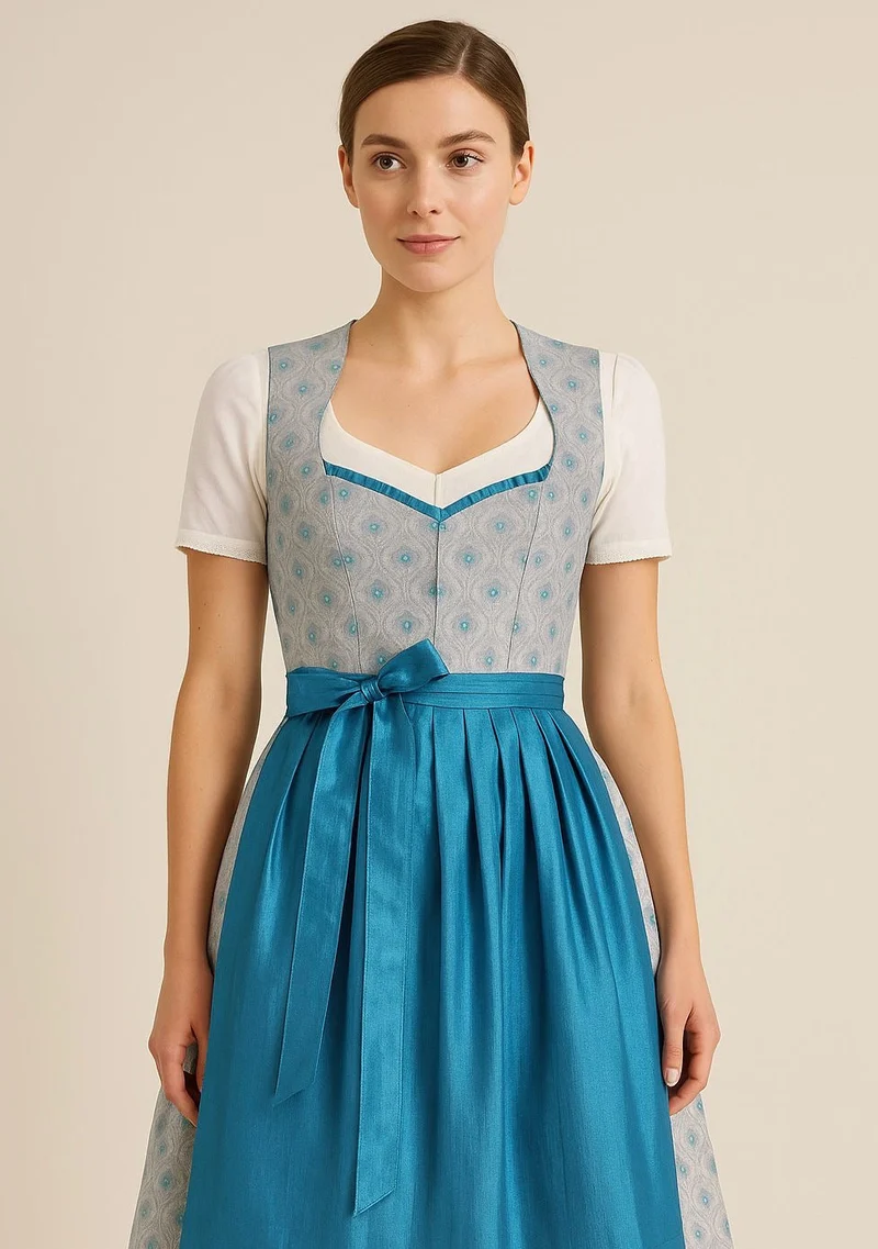 Dirndl Goldstich grau/hellblau 70cm