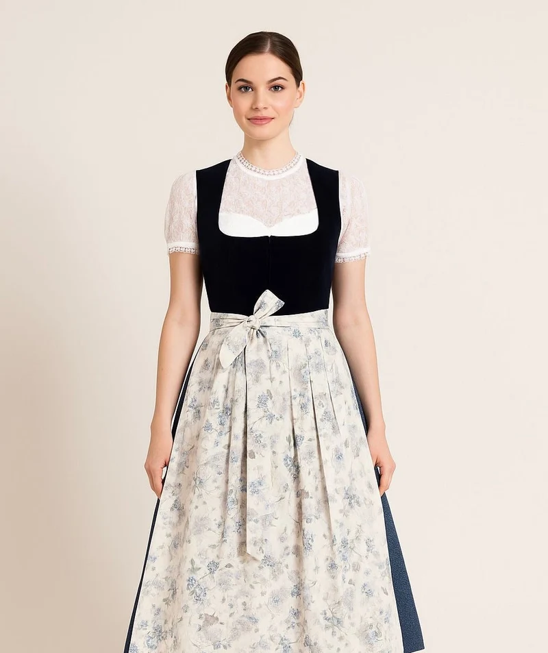 Dirndl Goldstich Samt dunkelblau 74cm