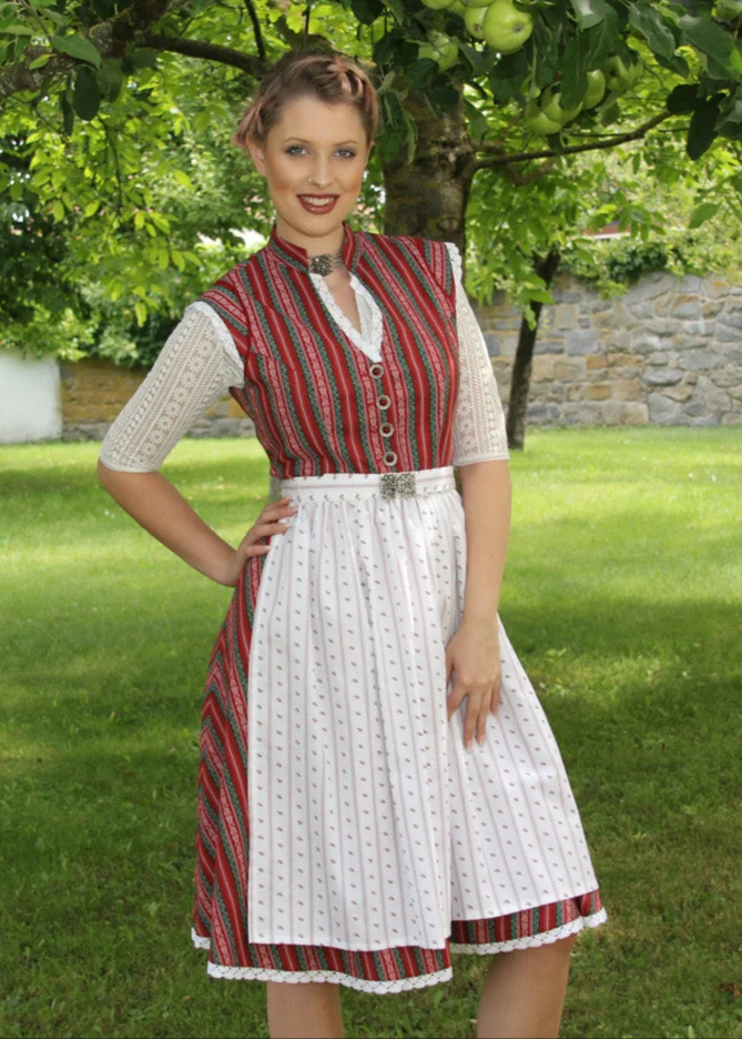 Vintage Dirndl Goldstich rot/grün 69cm