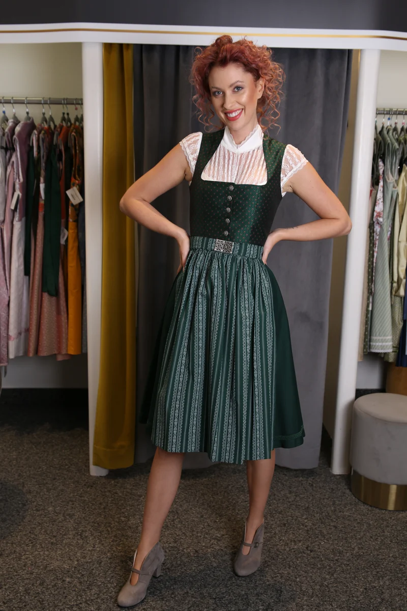 Baumwolldirndl Goldstich traditionell grün geblümt grün