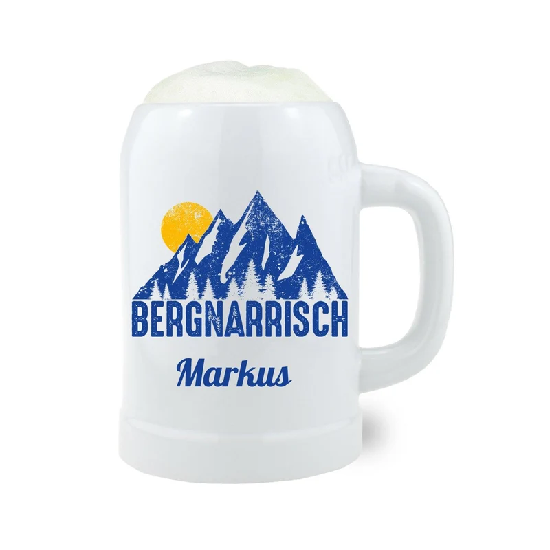 Bierkrug "Bergnarrisch" blau mit Wunschname