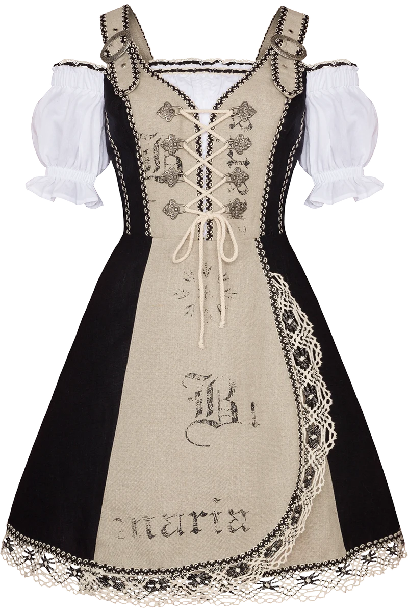 Kurzes Landhauskleid aus Leinen mit Schnürung