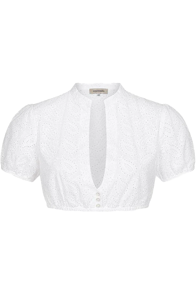 Dirndlbluse mit Lochstickerei und Puffärmel
