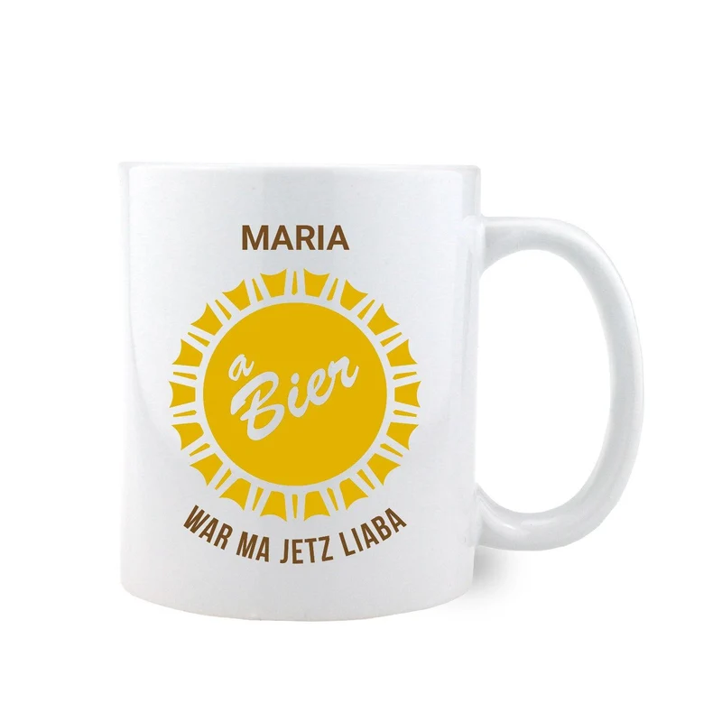 Kaffee-Haferl "Bier war ma liaba" mit Wunschname
