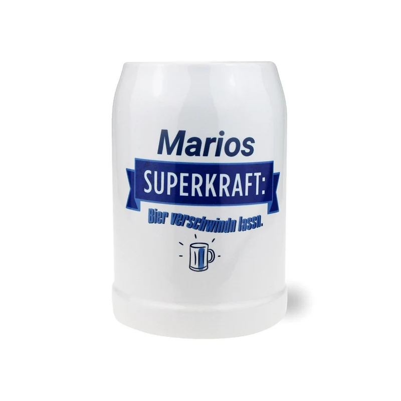 Bierkrug "Superkraft" mit Wunschname