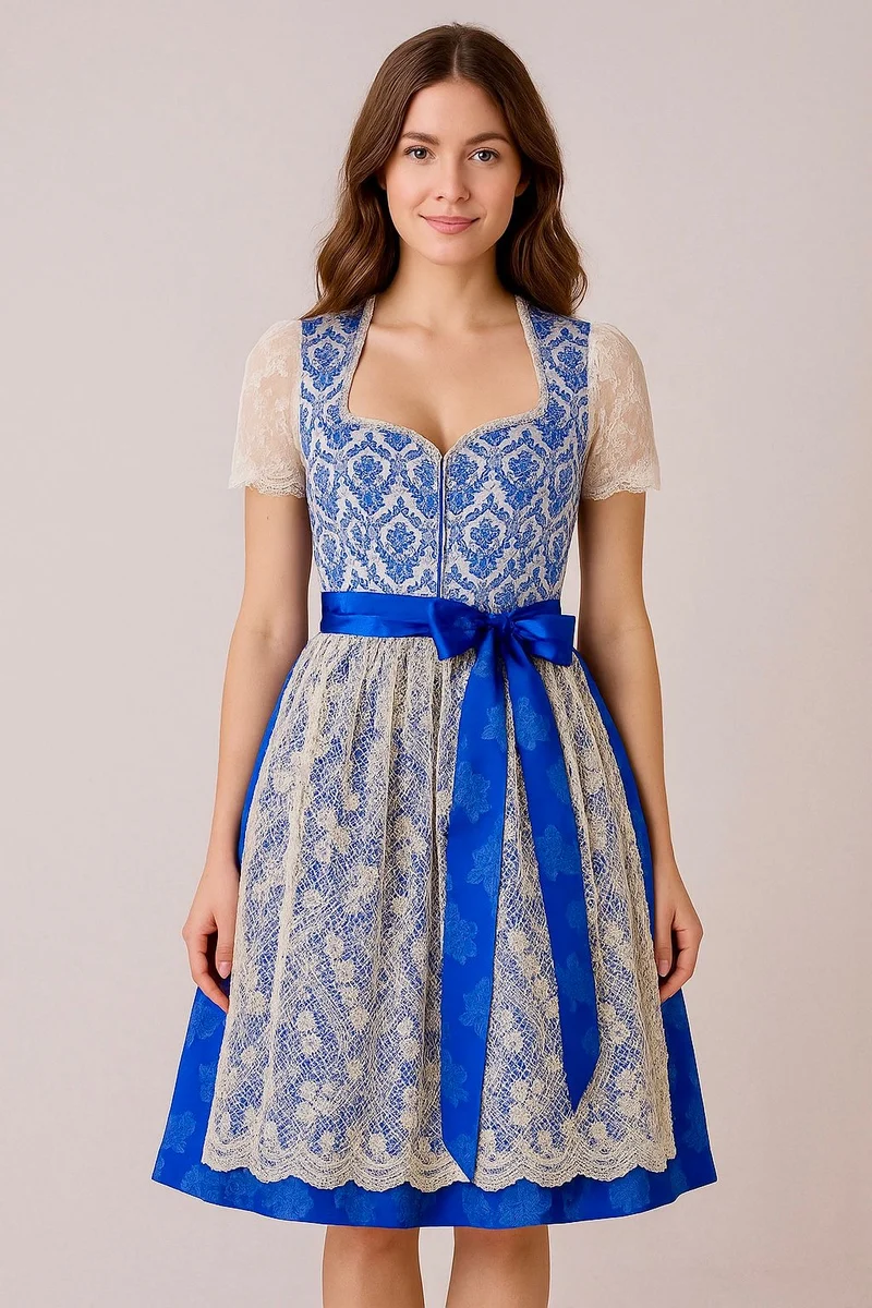 Dirndl Goldstich blau/silber Blumen 70cm