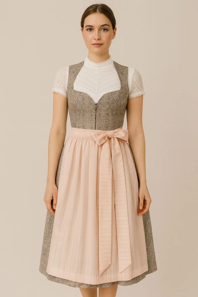 Dirndl Goldstich grau/rose 70cm
