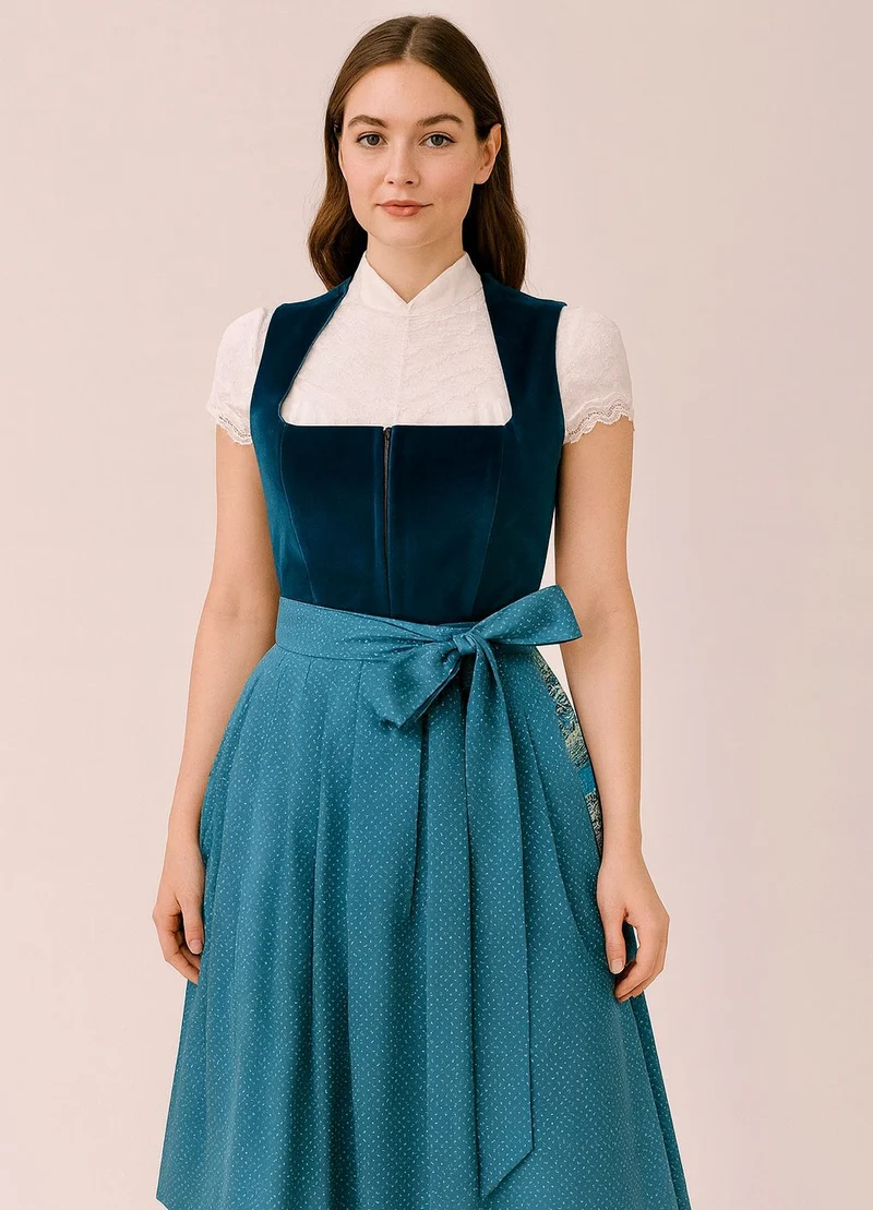 Dirndl Goldstich Samt Petrol 75cm
