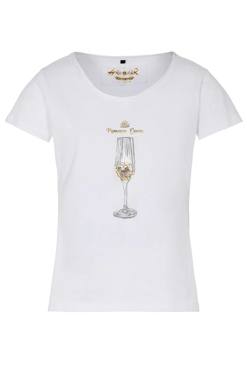 Tshirt Hangowear Prosecco Queen weiß