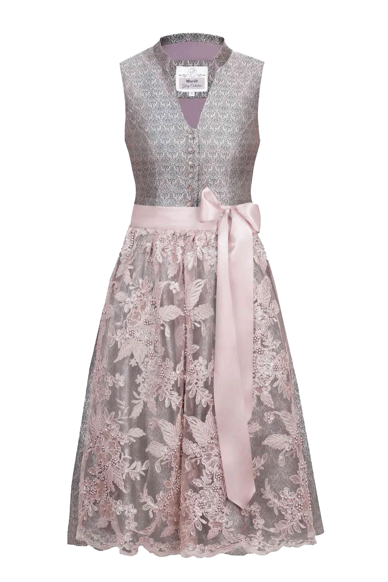 Midi-Dirndl V-Ausschnitt mit Spitzenschürze