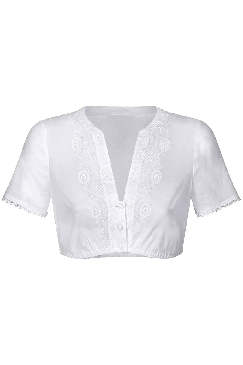 Dirndlbluse V-Ausschnitt mit Blumenstickerei