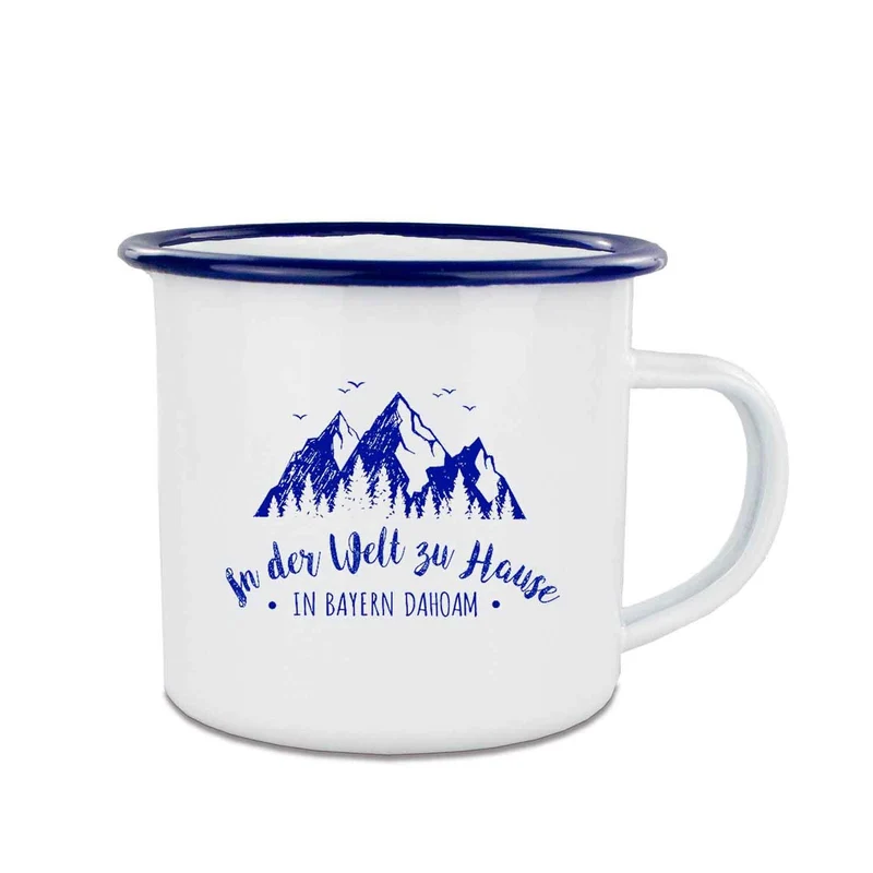 Emaille-Tasse "In Bayern dahoam"