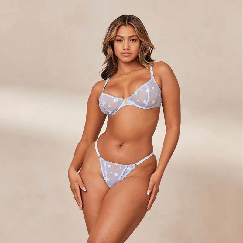 Sheer Floral Balcony BH - Blau