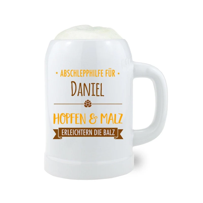 Bierkrug "Abschlepphilfe" mit Namesaufdruck