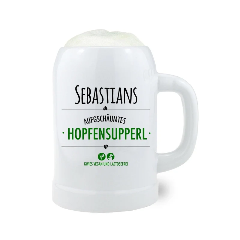 Stein Bierkrug "Hopfensupperl" mit Wunschname