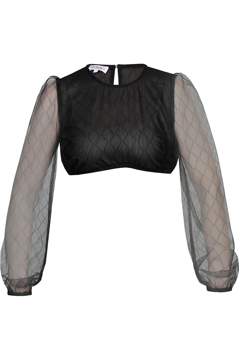 Dirndlbluse mit Puffärmeln - schwarz
