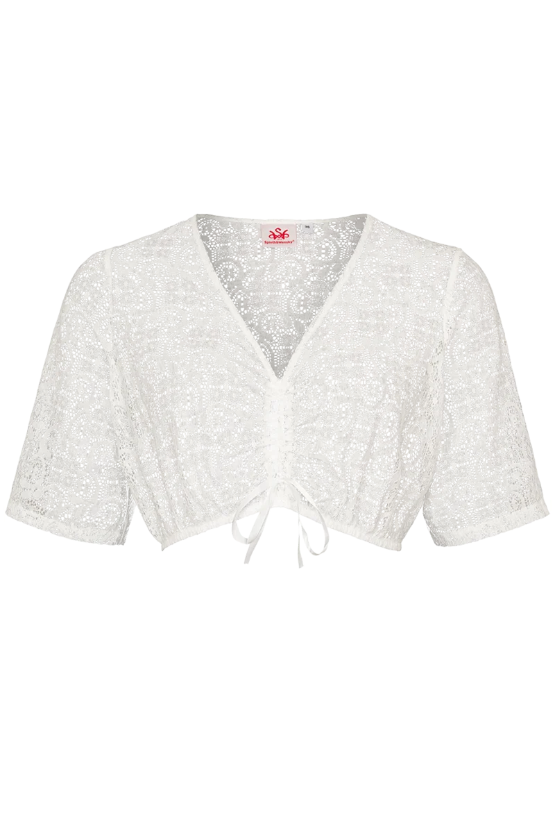 Dirndlbluse Spitze mit V-Ausschnitt und halblangen Ärmeln