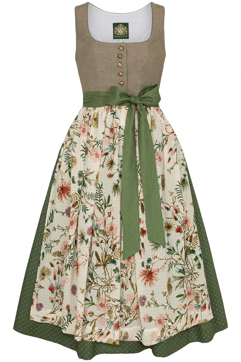 Leinendirndl Blumenprint gemustert lang