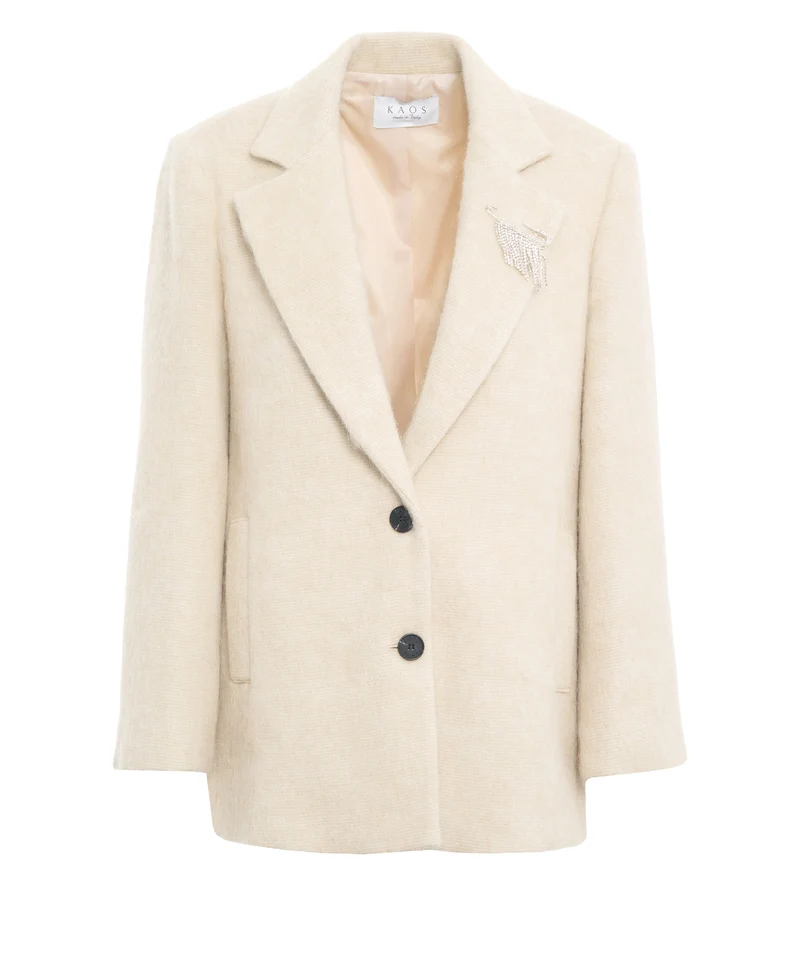 Blazer monopetto in lana con spilla
