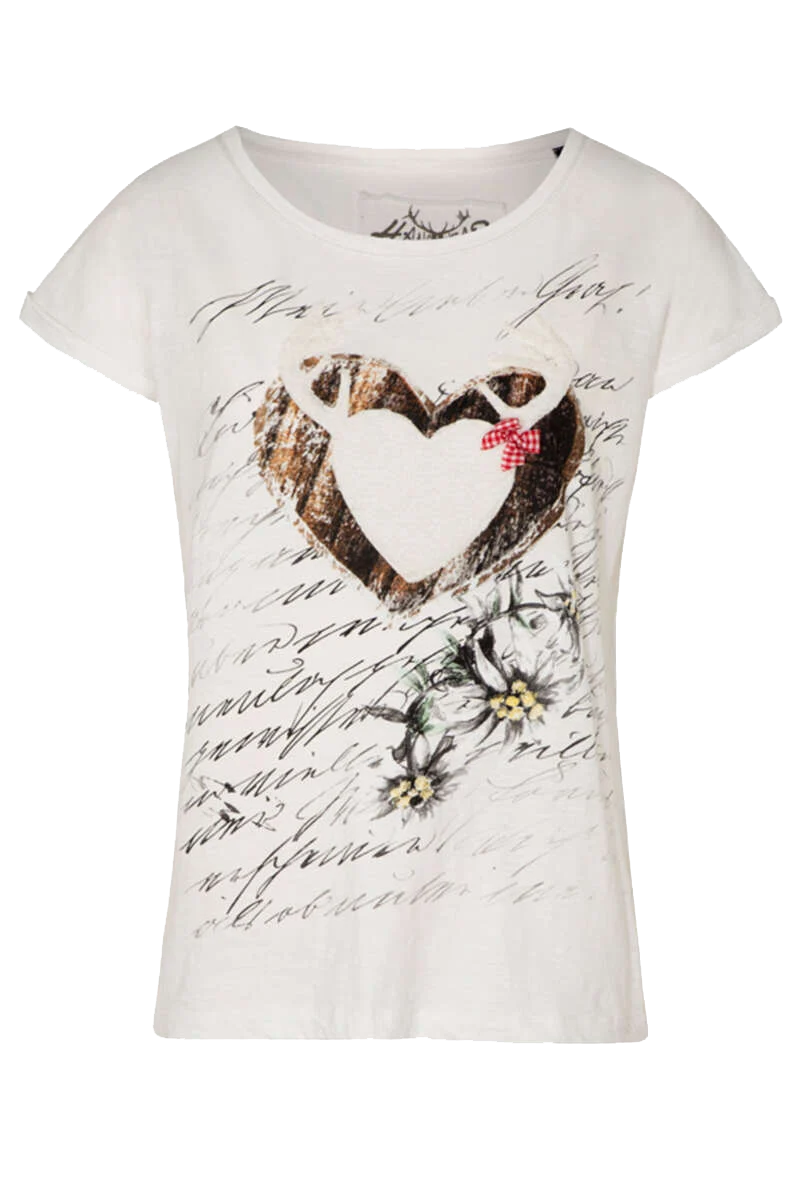 Damen Trachtenshirt mit flauschigem Herzaufnäher