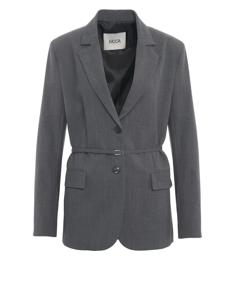 Blazer monopetto in lana con cintura in vita