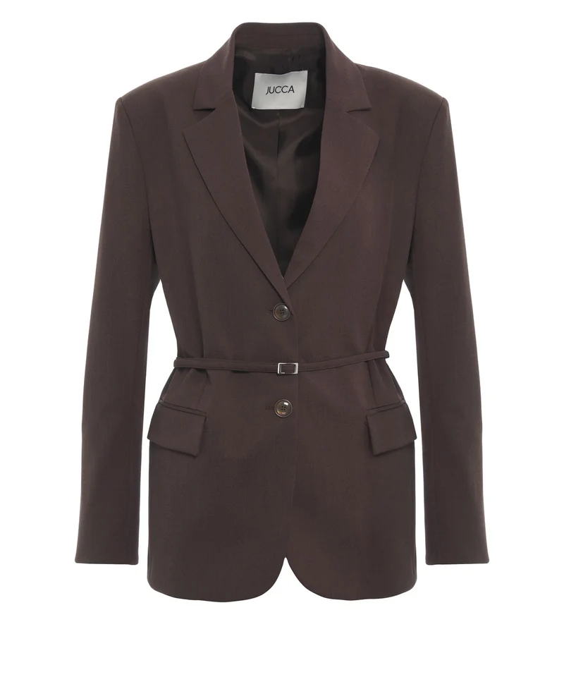 Blazer monopetto in lana con cintura in vita