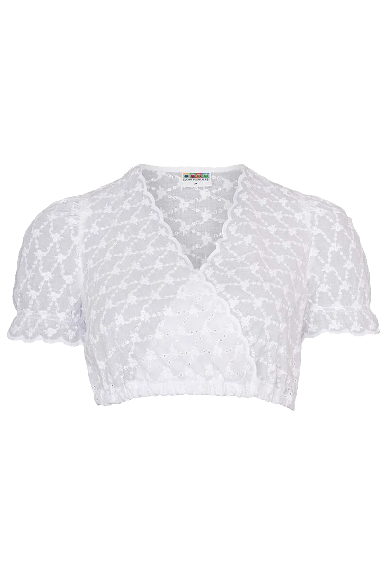 Dirndlbluse V-Ausschnitt mit floralen Lochmuster