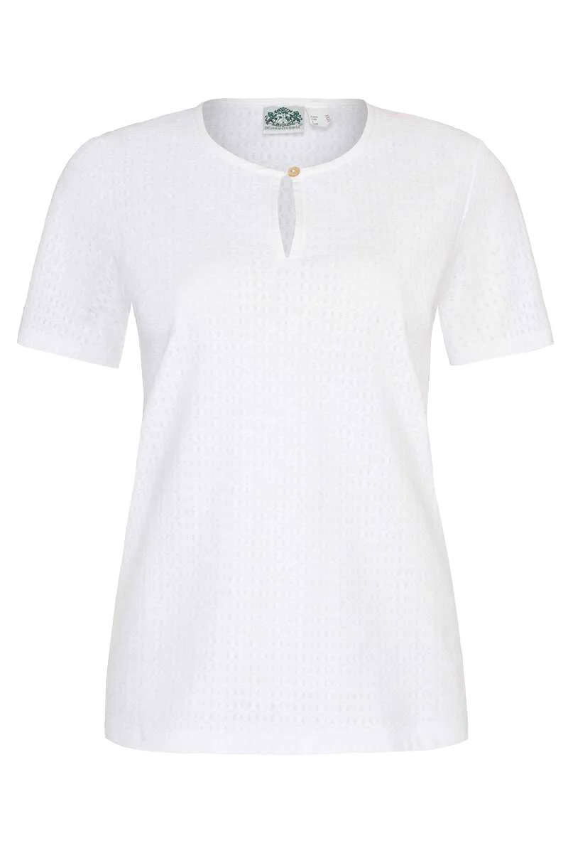 Damen Bluse mit Rundhalsausschnitt und Zierknopf