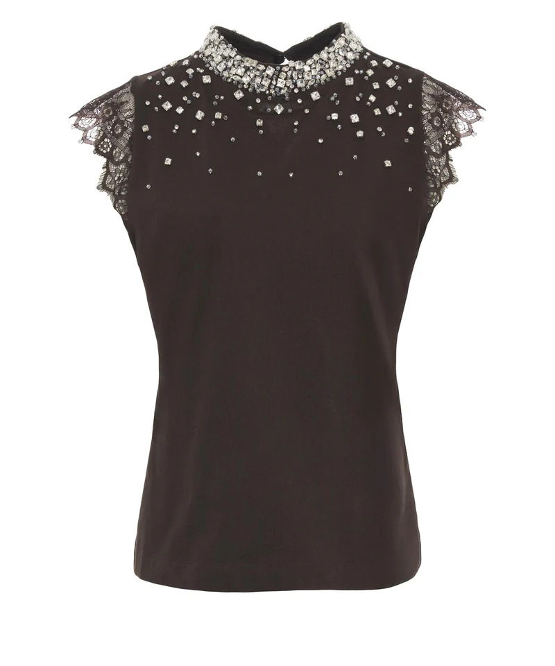 Top con applicazione di strass