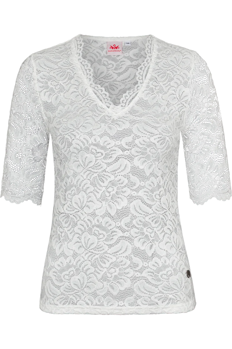 Spitzenshirt mit 3/4-Ärmel - offwhite