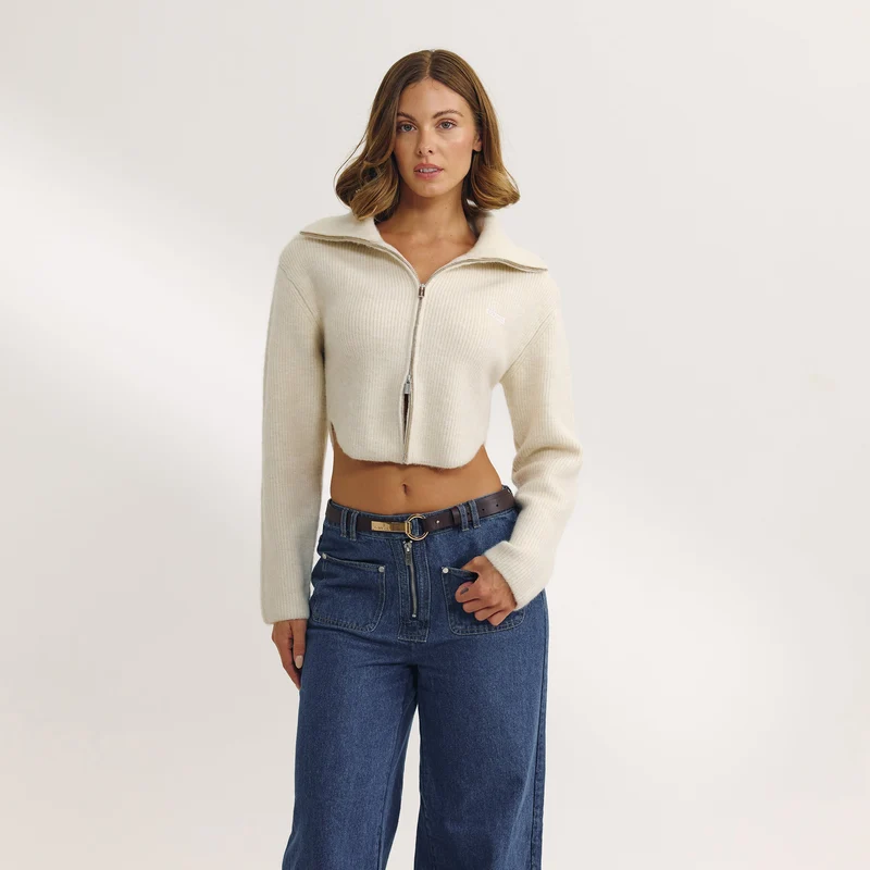 Strukturierte Strickjacke - Crèmefarben