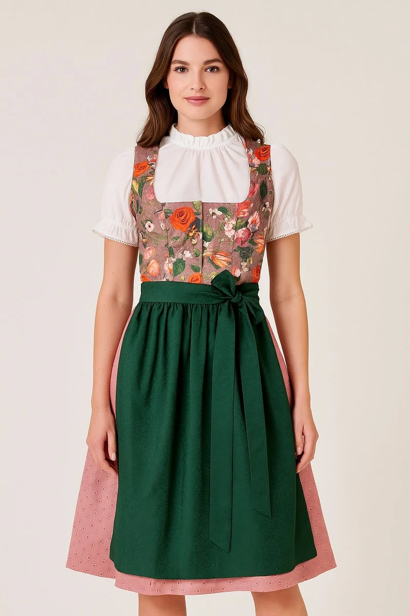 Dirndl Goldstich Samt Blumen altrosa 70cm