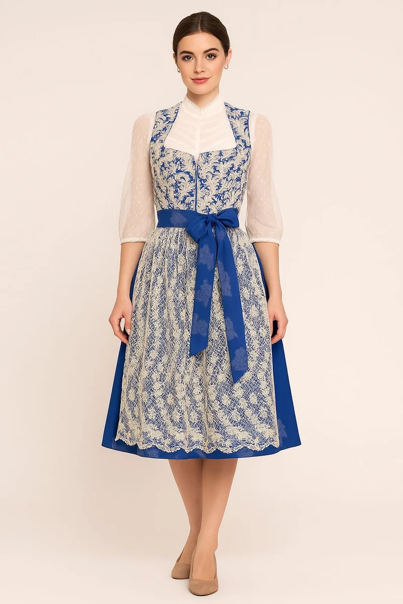 Dirndl Goldstich blau/silber 70cm