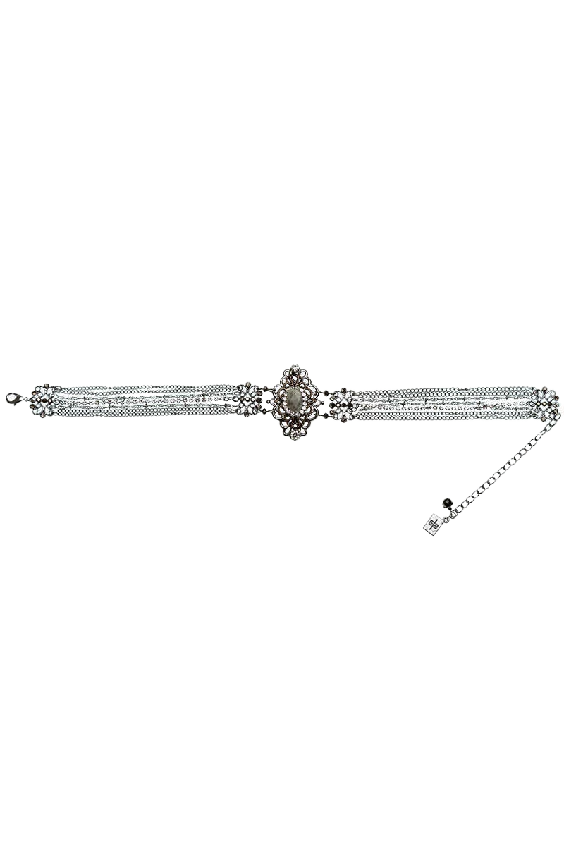 Trachten-Collier mit grünem Schmuckstein