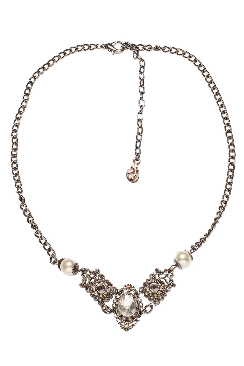 Damen Halskette mit Strass und Perlen